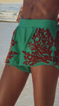 Stories de Shorts Turquesa com bordado Vermelho Clássico