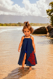 Pré-venda!Vestido Longo Infantil Marinho - com bordado Vermelho Clássico